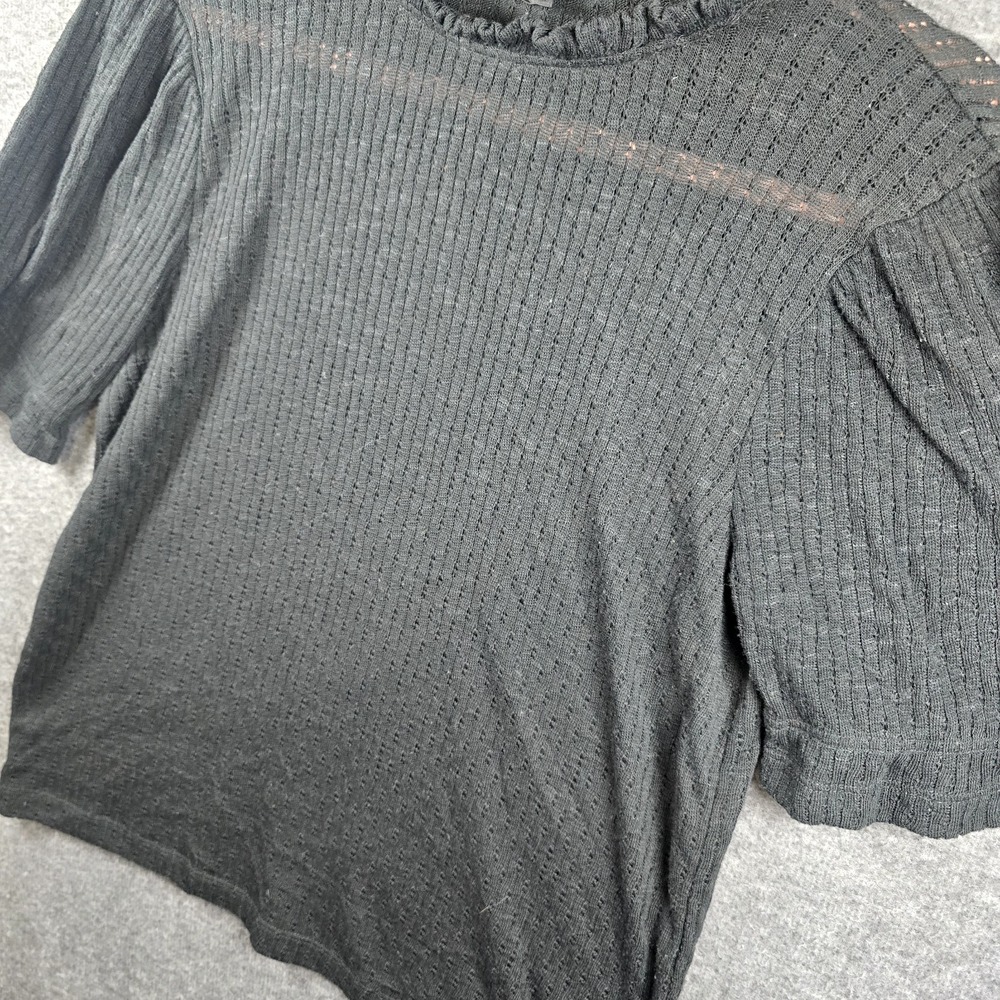 J. Crew Women L Dark Gray/Grey Short Sleeve Sheer Shirt Ruffled‎ Collar - Picture 4 of 8
